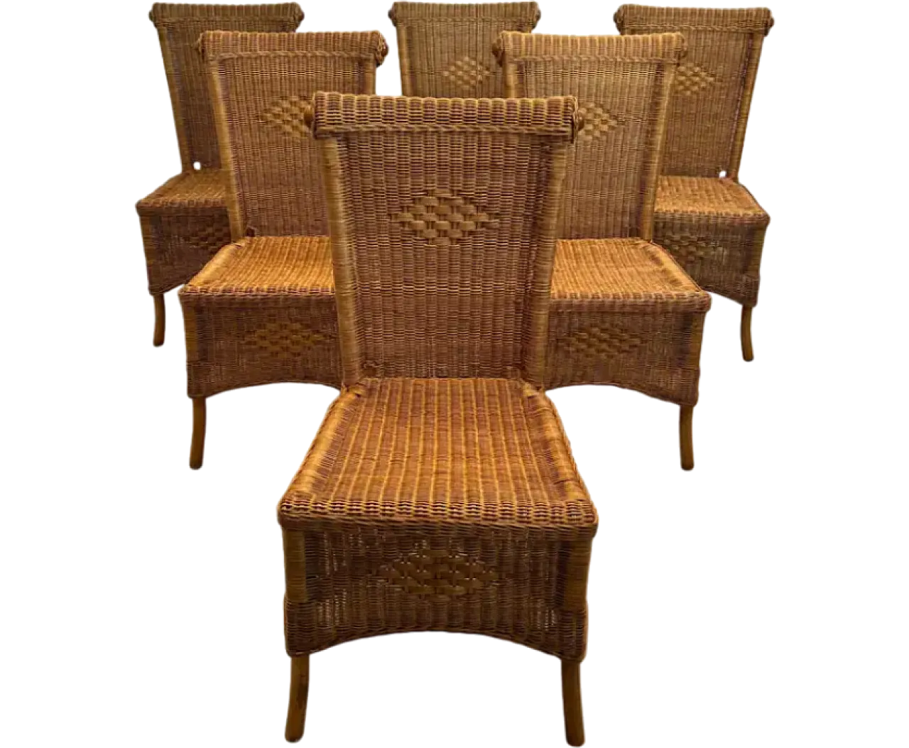 6 Sedie in rattan e legno, anni '70 14