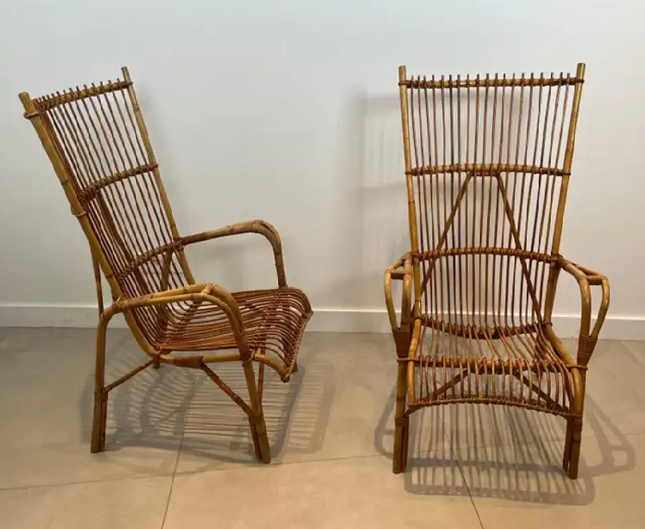 Coppia di poltrone di design in rattan, anni '50 14