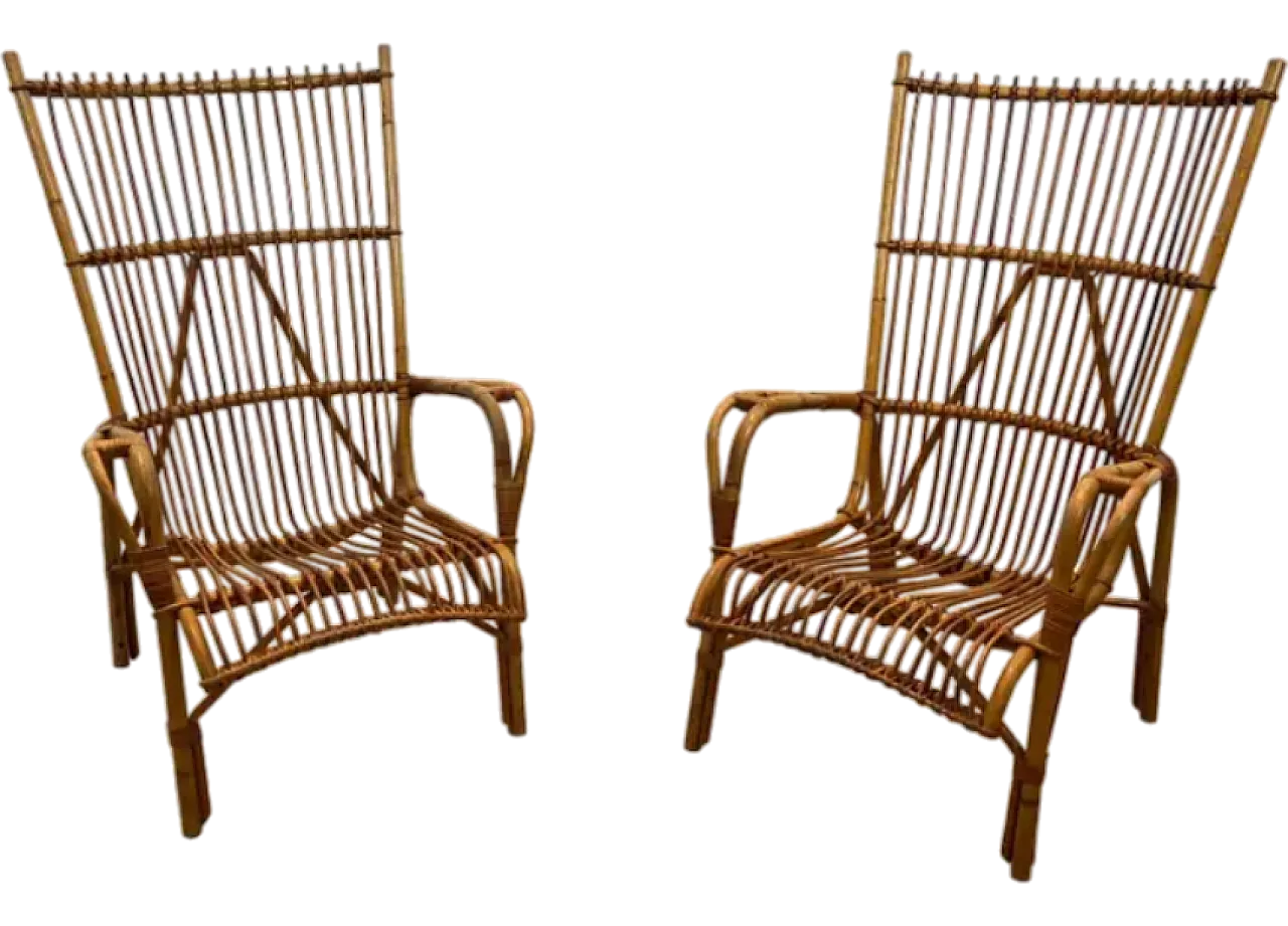 Coppia di poltrone di design in rattan, anni '50 16