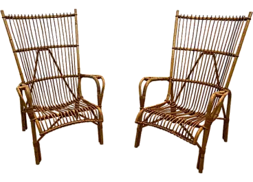 Coppia di poltrone di design in rattan, anni '50