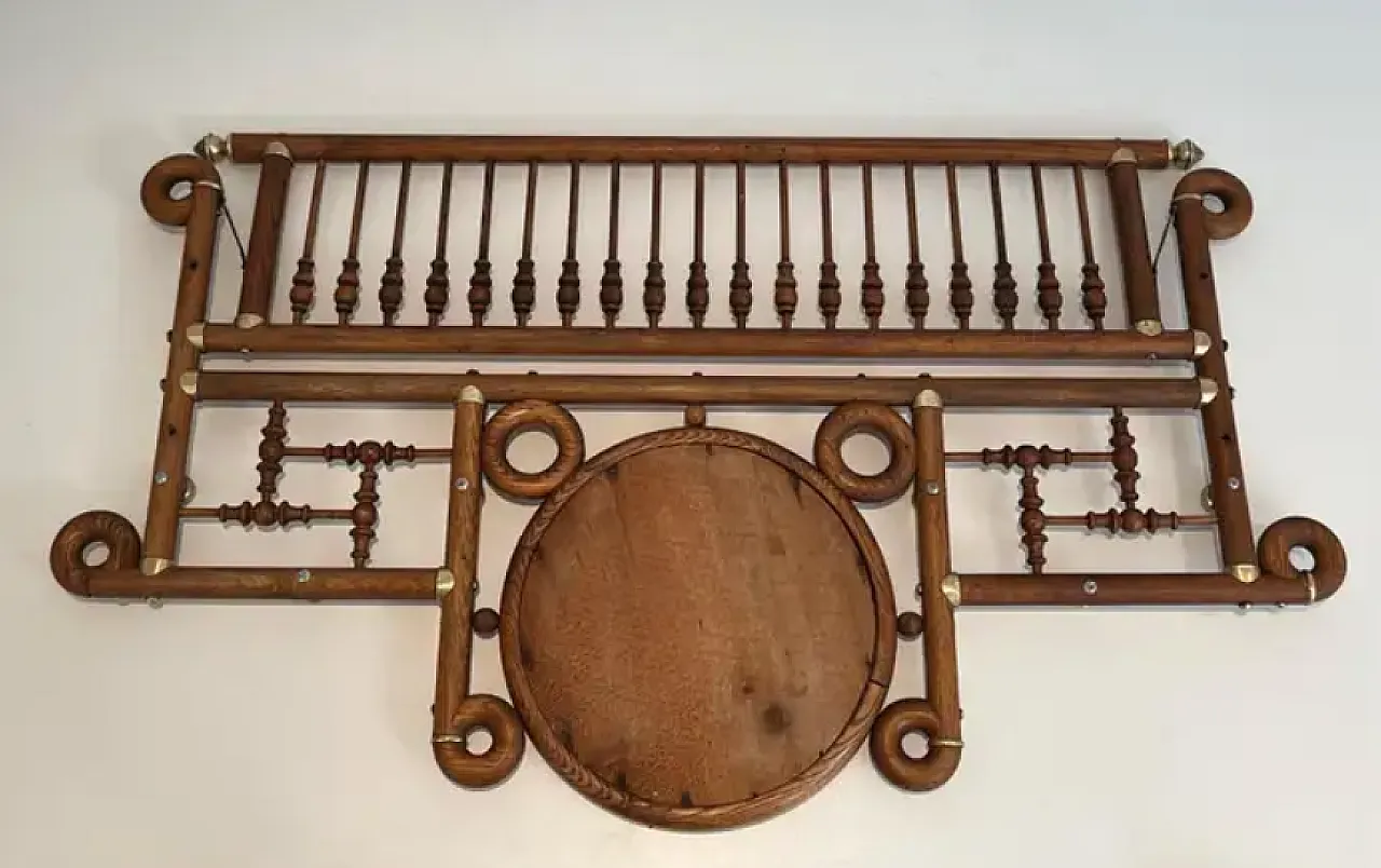 Appendiabiti da parete in legno e ottone curvato, primo '900 8