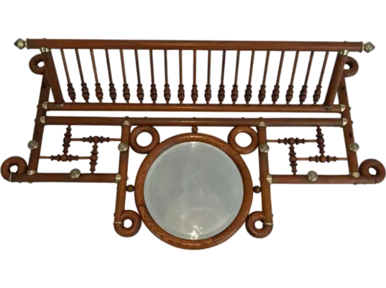 Appendiabiti da parete in legno e ottone curvato, primo '900 13