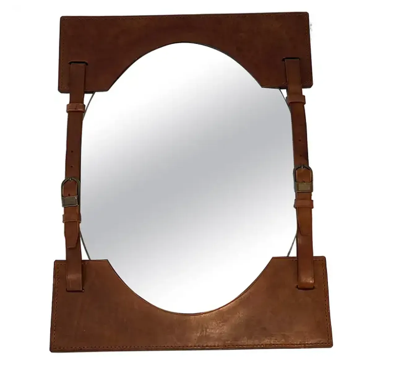 Leather mirror in the style of Jacques Adnet, 1950s 1