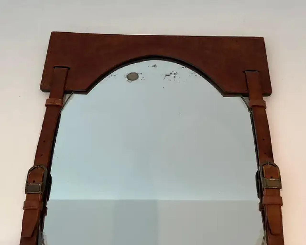 Leather mirror in the style of Jacques Adnet, 1950s 2