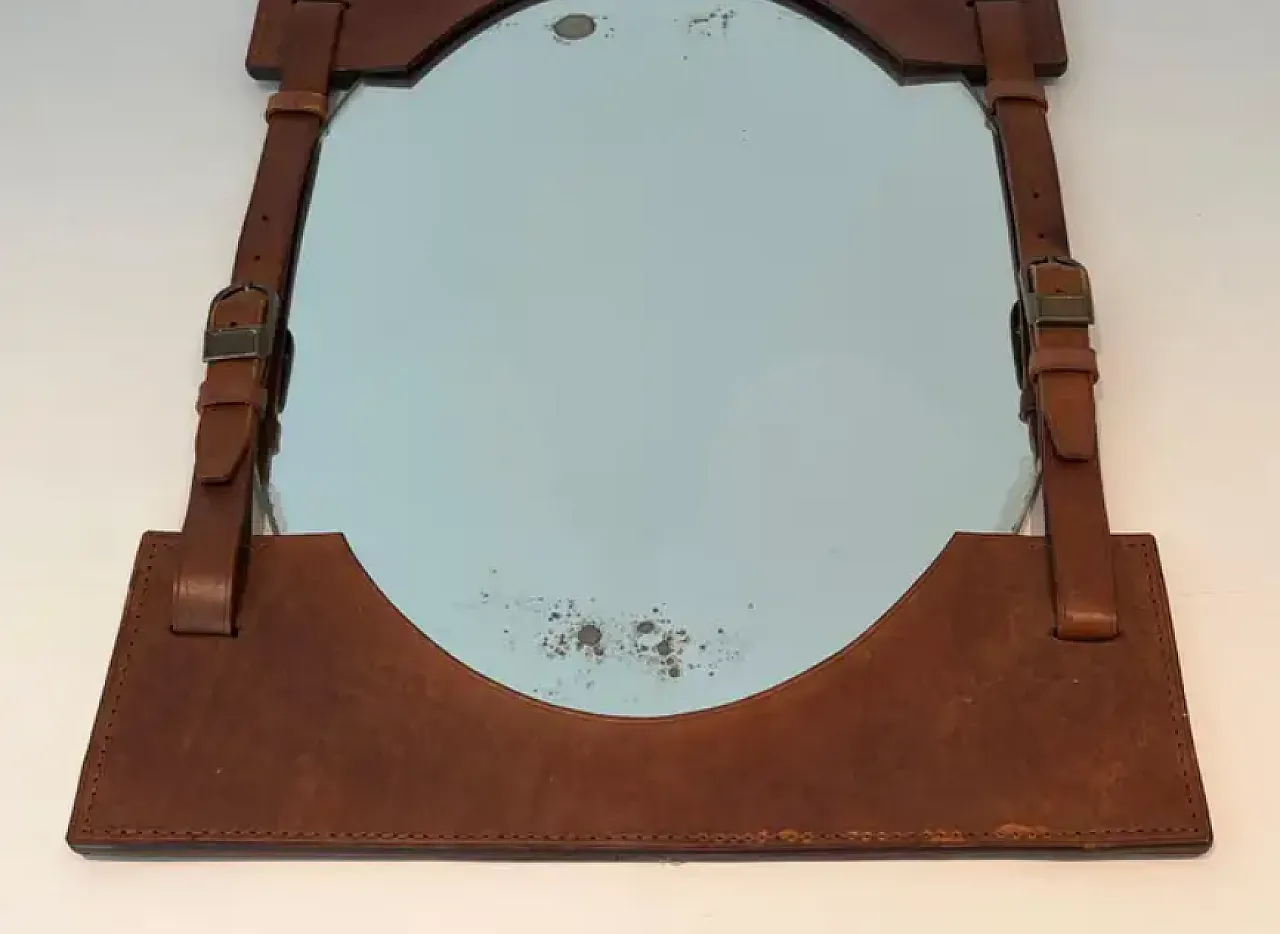 Leather mirror in the style of Jacques Adnet, 1950s 3