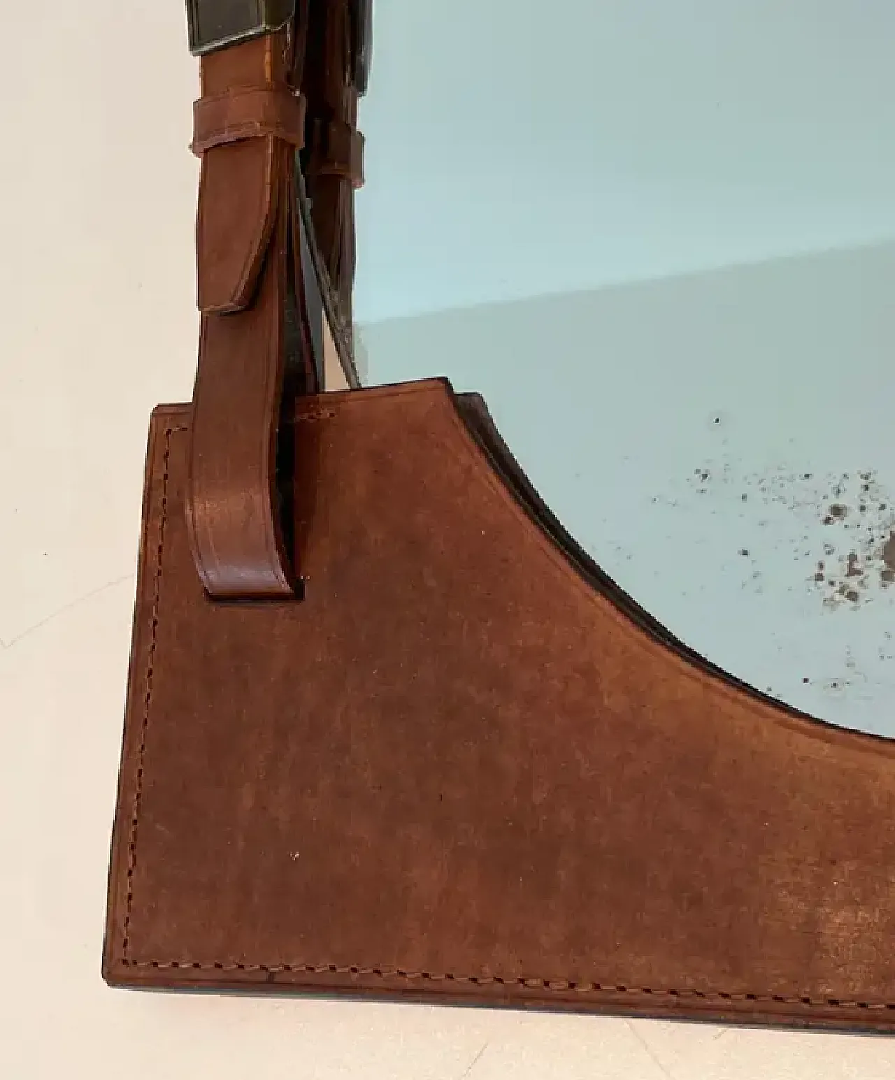 Leather mirror in the style of Jacques Adnet, 1950s 5