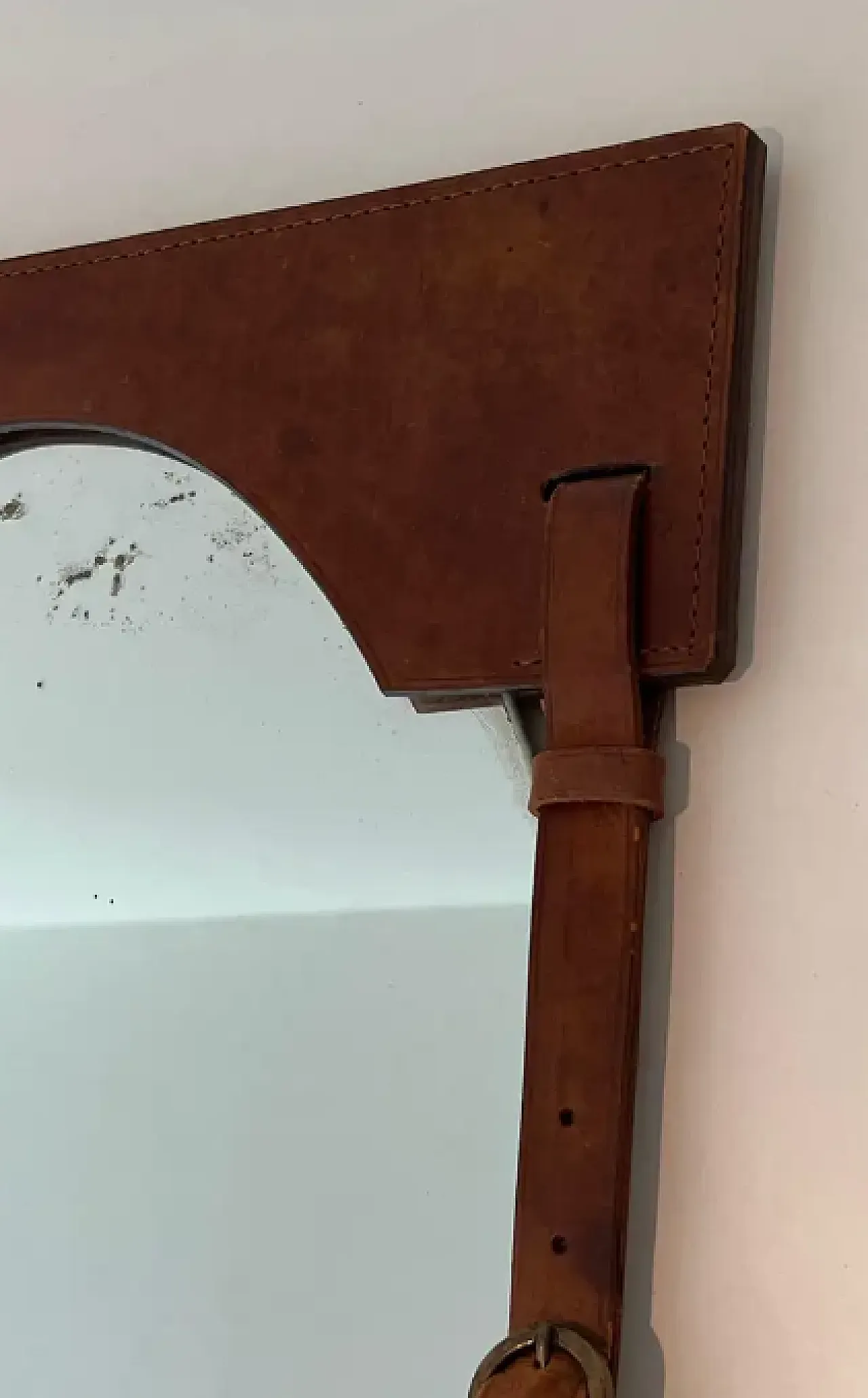 Leather mirror in the style of Jacques Adnet, 1950s 6