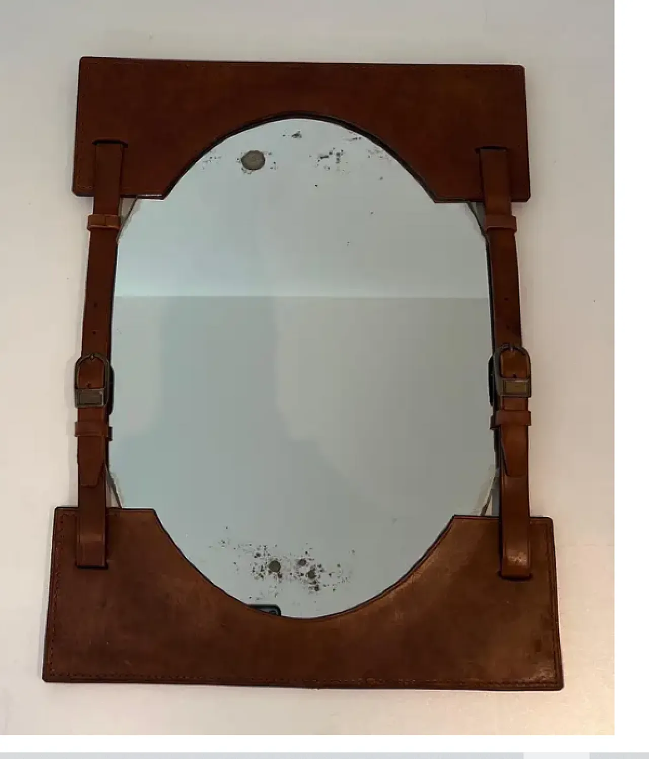 Leather mirror in the style of Jacques Adnet, 1950s 9
