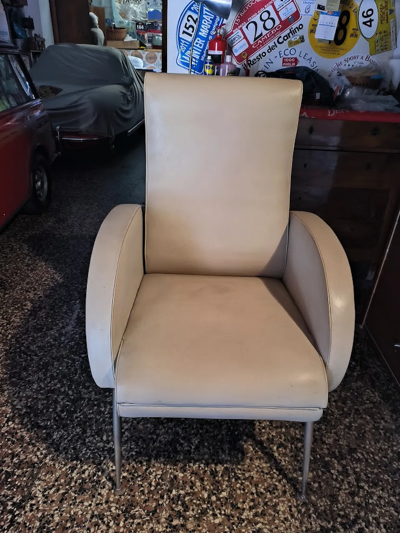 Poltrona Chaise Longue reclinabile, Ecopelle, Anni '50 Francia 3