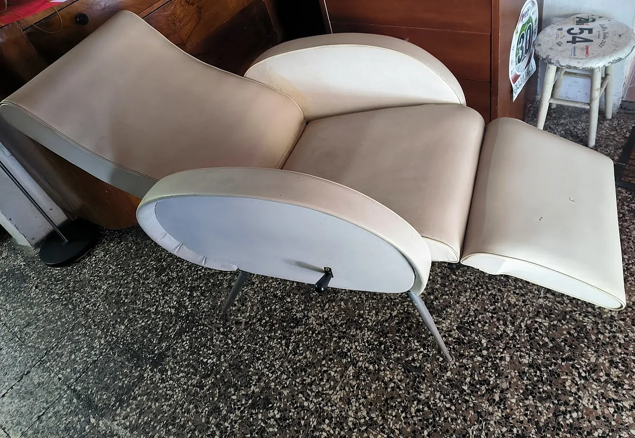 Poltrona Chaise Longue reclinabile, Ecopelle, Anni '50 Francia 6