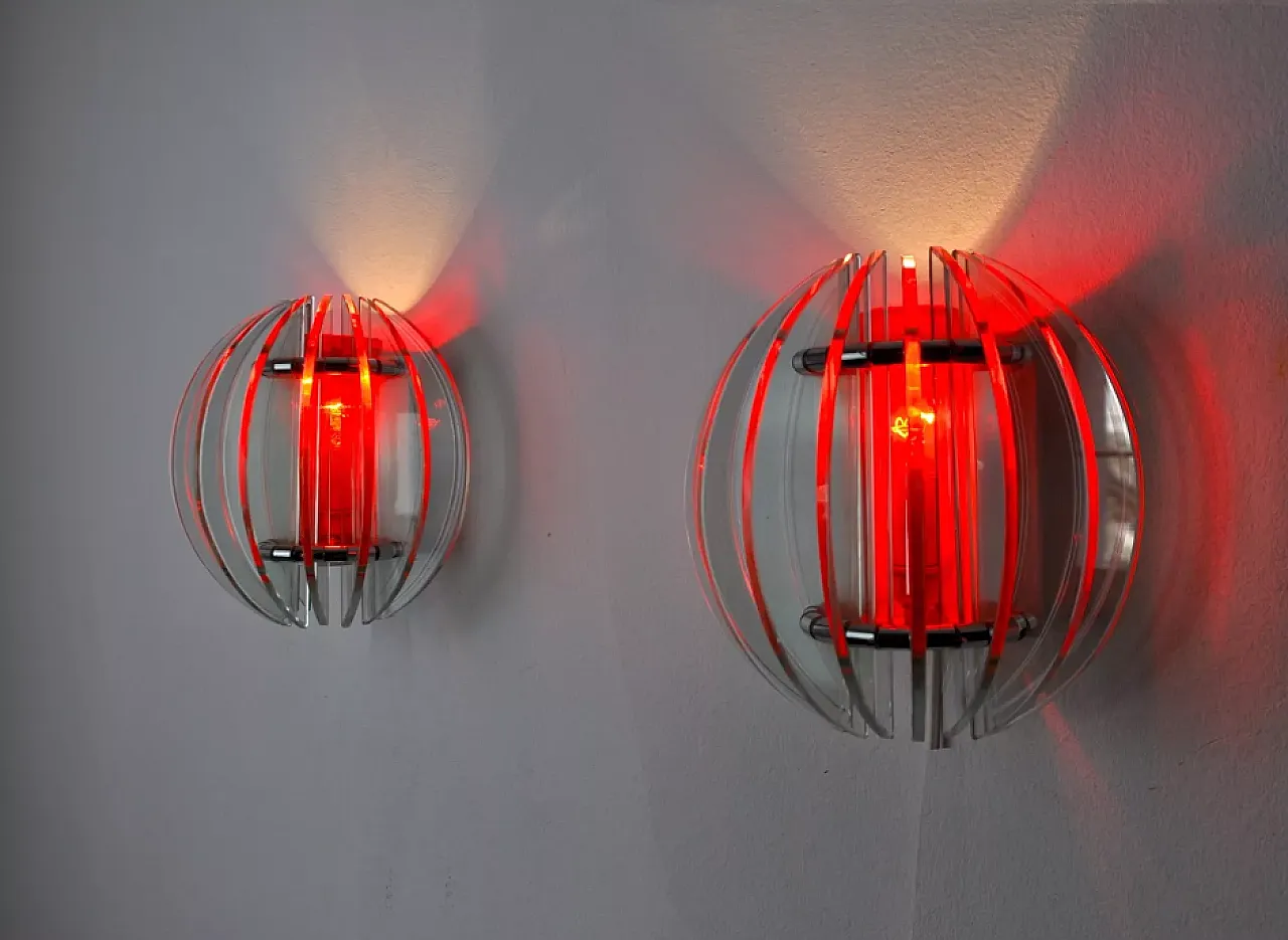 Pair of two-tone Veca wall lights, 1970s 4
