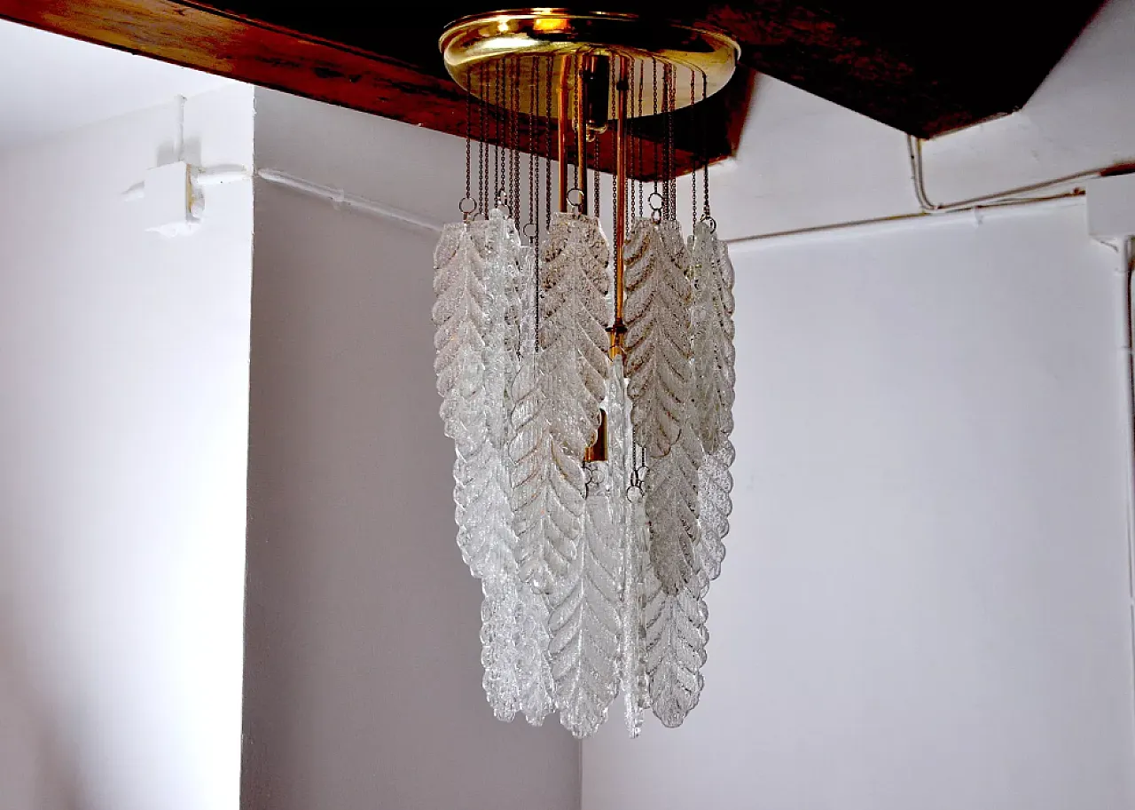 Leaves Murano glass chandelier by Mazzega, 1970s 2