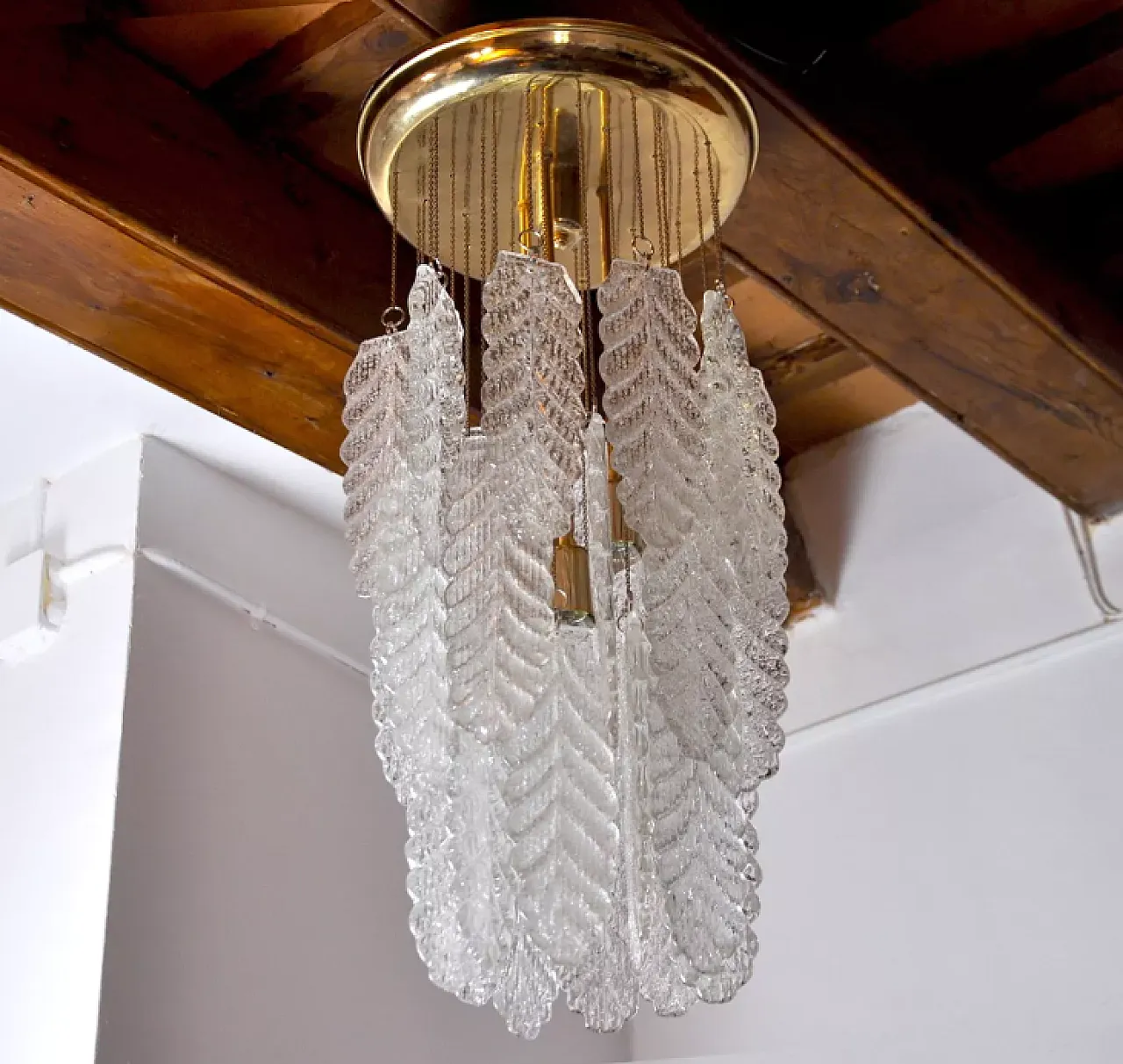 Leaves Murano glass chandelier by Mazzega, 1970s 3