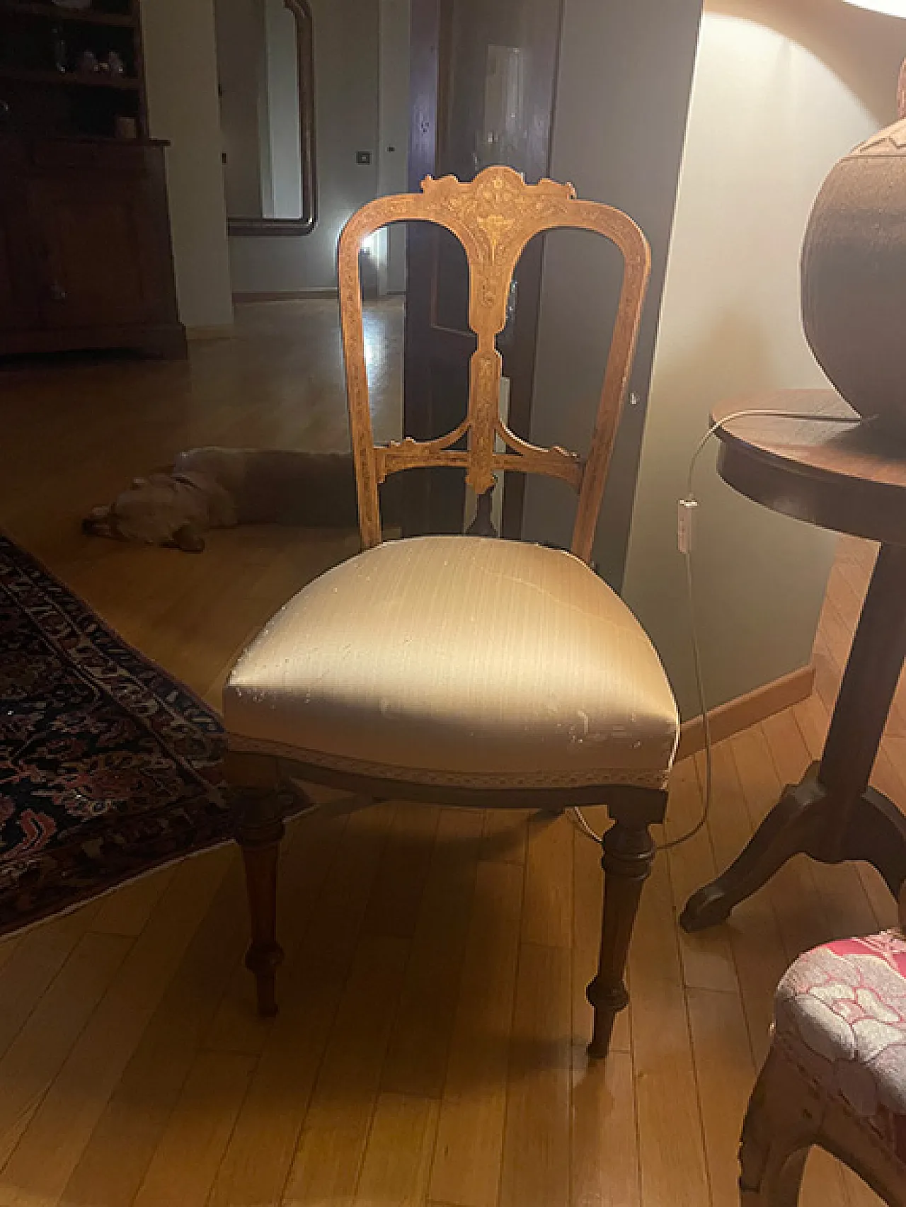 6 sedie Liberty in legno massello intarsiato, primi '900 4