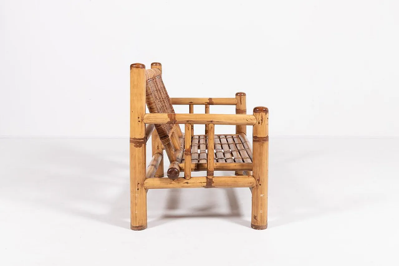Italian bamboo and wicker bench, 1970s 4
