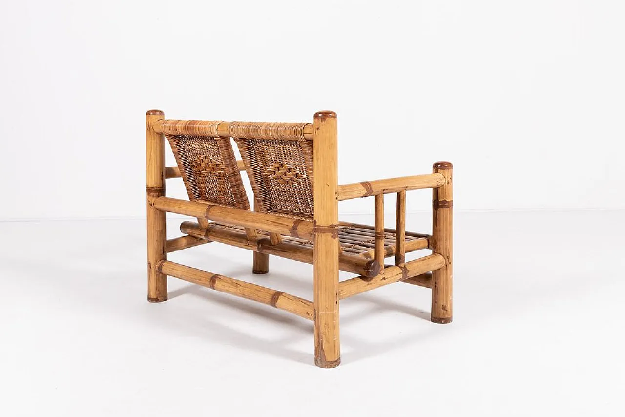 Italian bamboo and wicker bench, 1970s 6