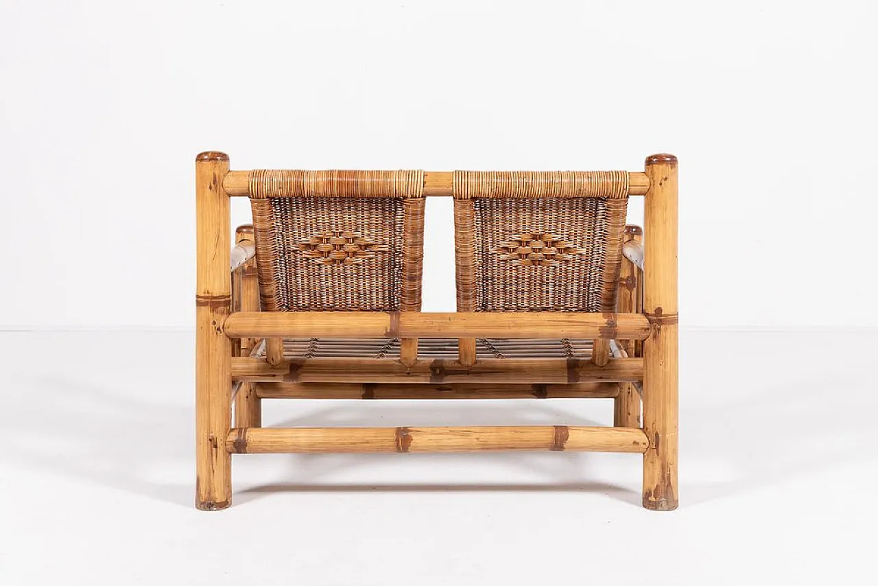 Italian bamboo and wicker bench, 1970s 7