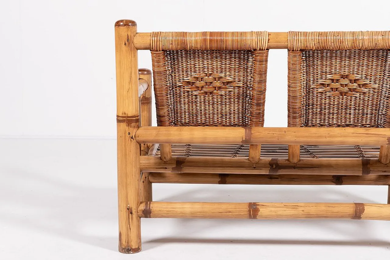 Italian bamboo and wicker bench, 1970s 8