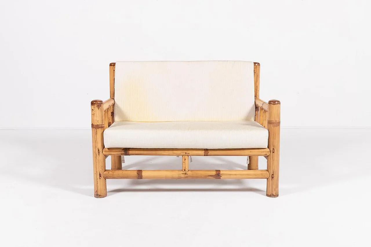 Italian bamboo and wicker bench, 1970s 9