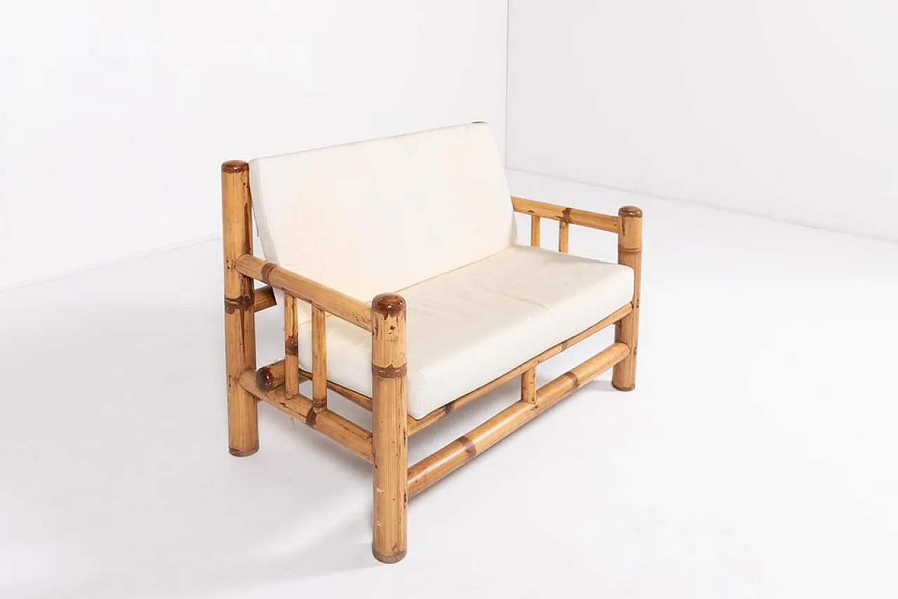 Italian bamboo and wicker bench, 1970s 10