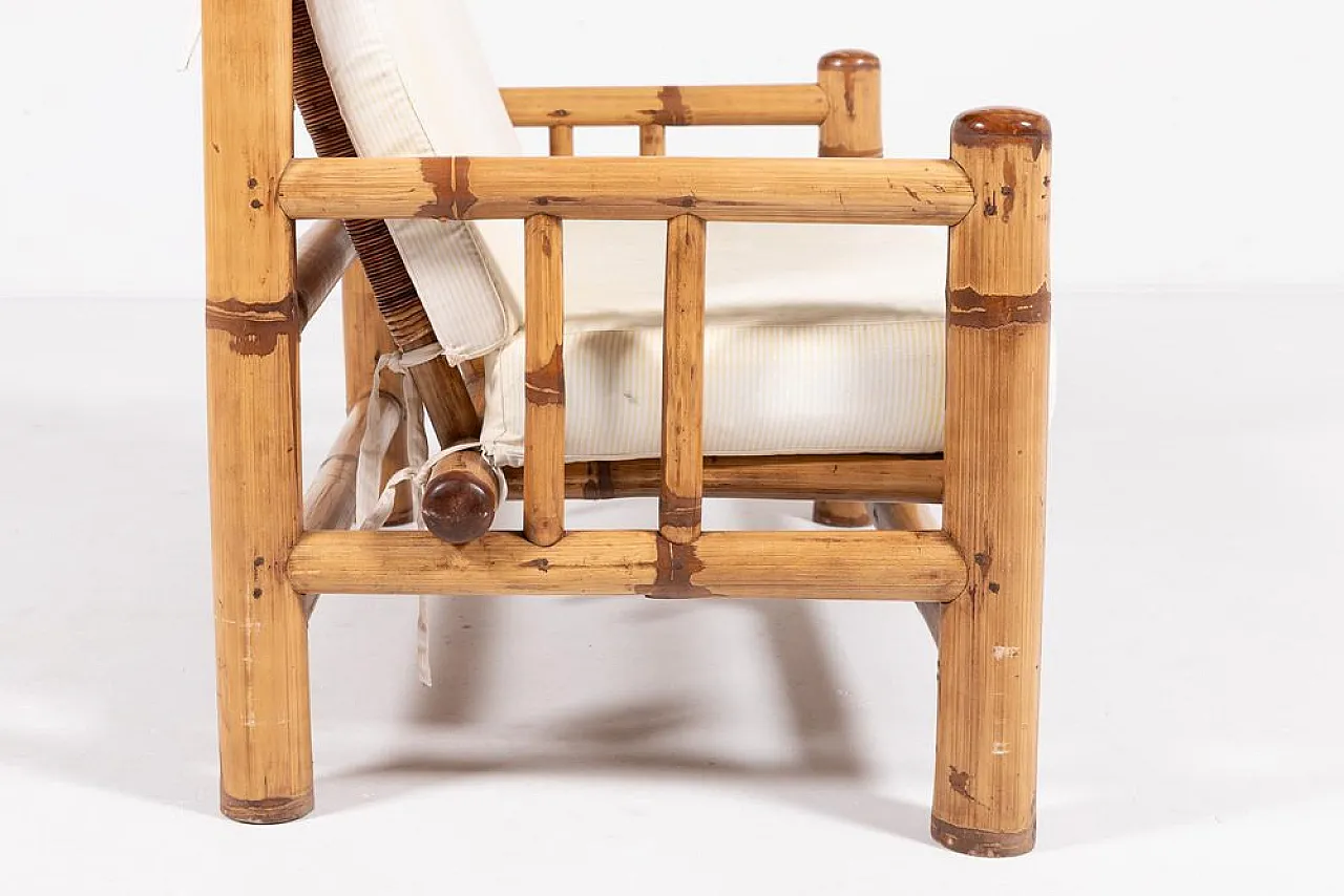 Italian bamboo and wicker bench, 1970s 12
