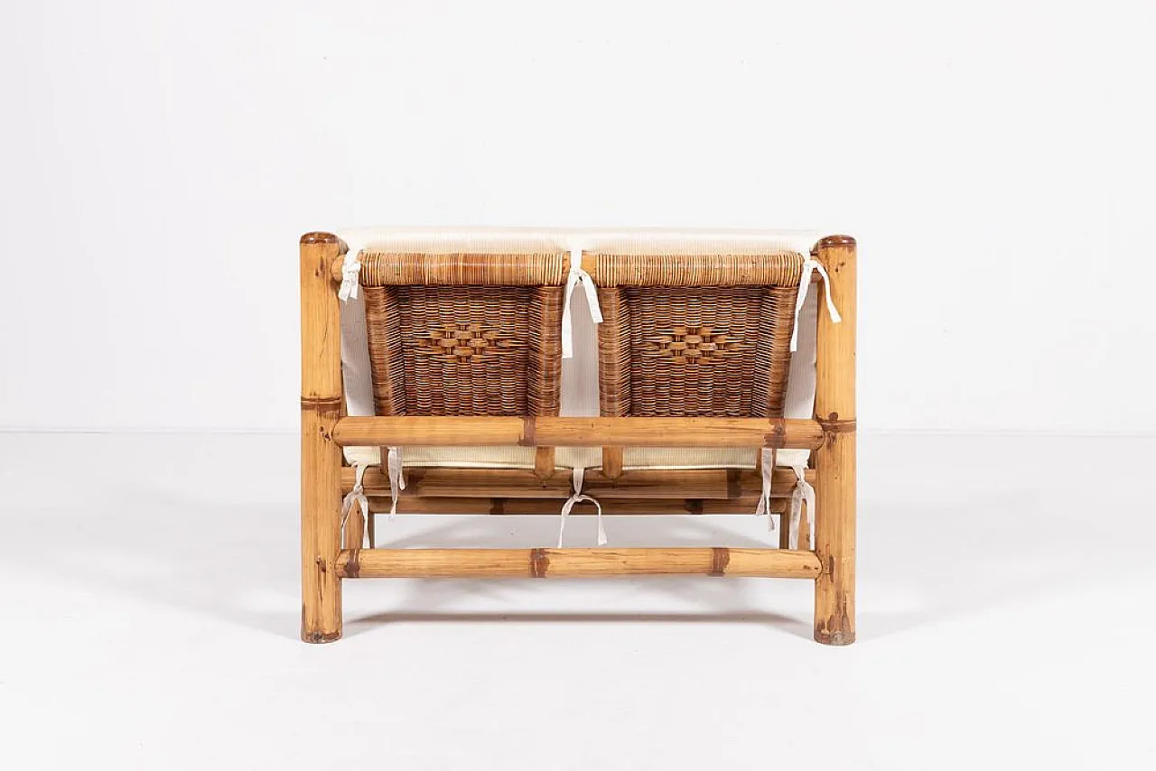 Italian bamboo and wicker bench, 1970s 13