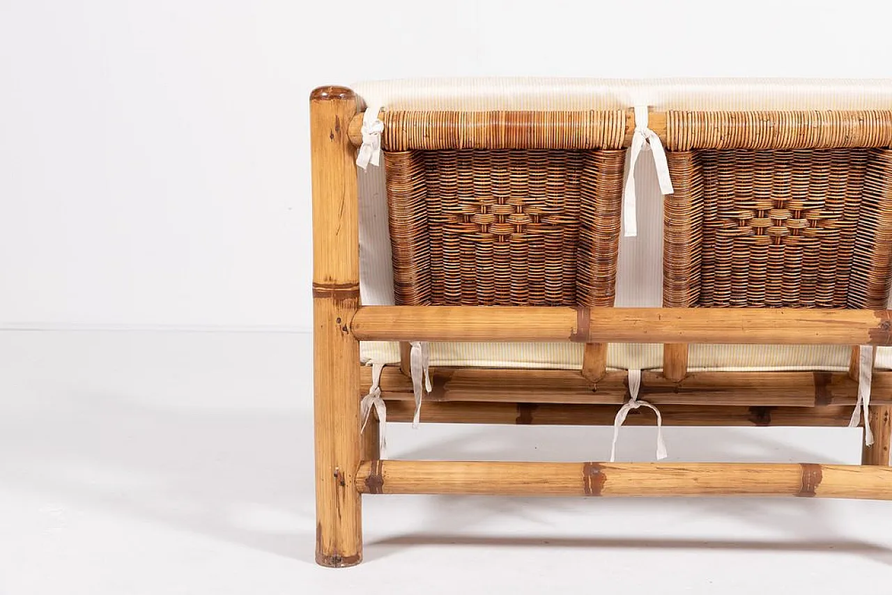 Italian bamboo and wicker bench, 1970s 14