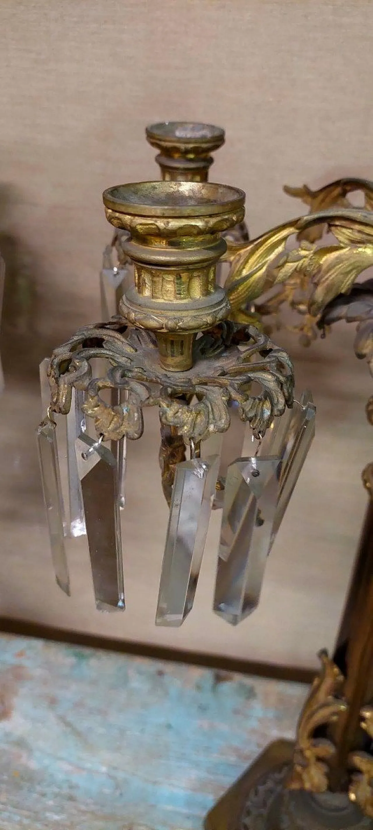 Pair of 6-light gilded bronze candlesticks, 19th century 4