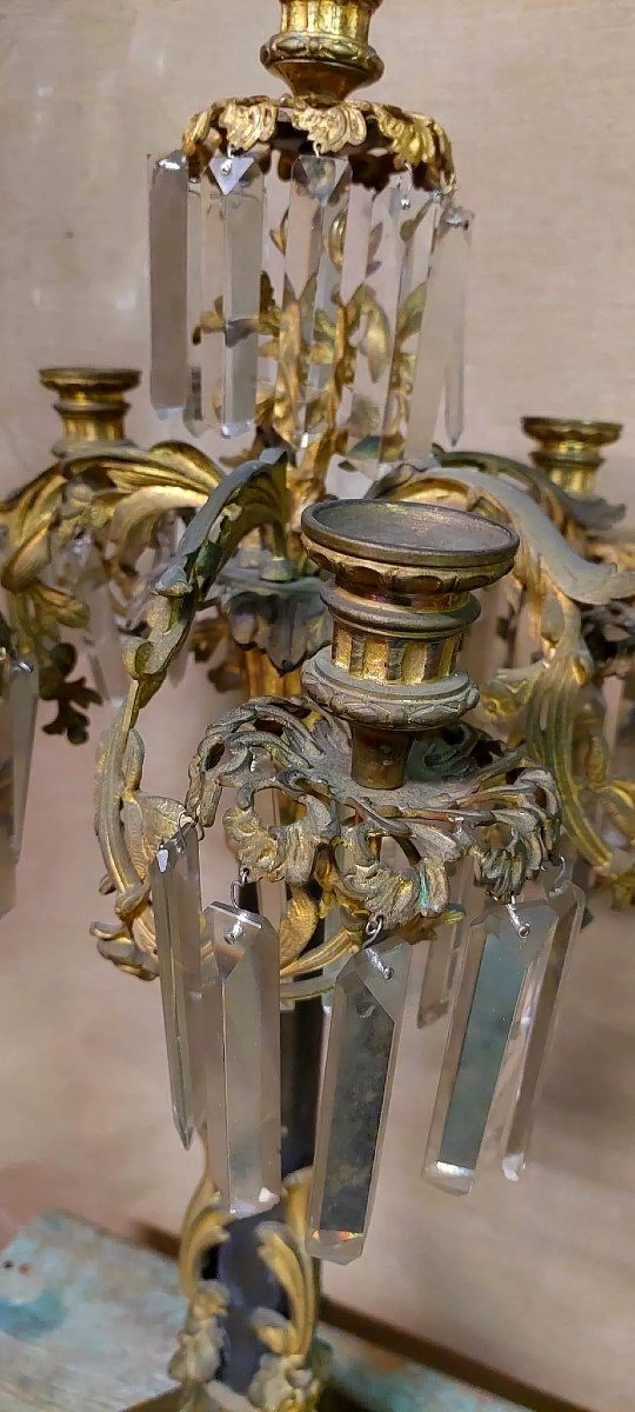 Pair of 6-light gilded bronze candlesticks, 19th century 6