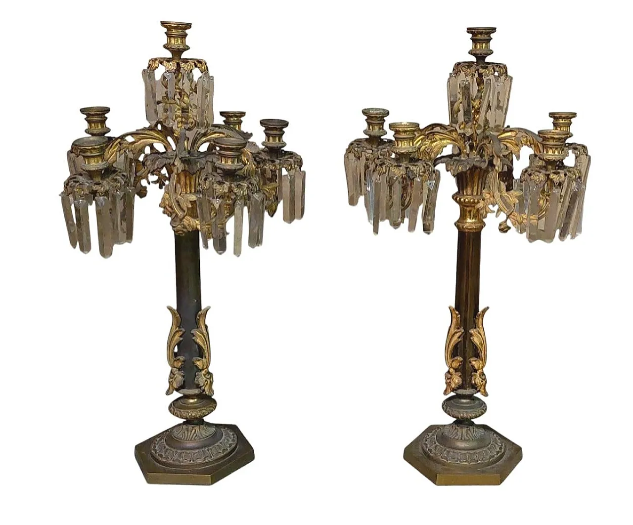 Pair of 6-light gilded bronze candlesticks, 19th century 10