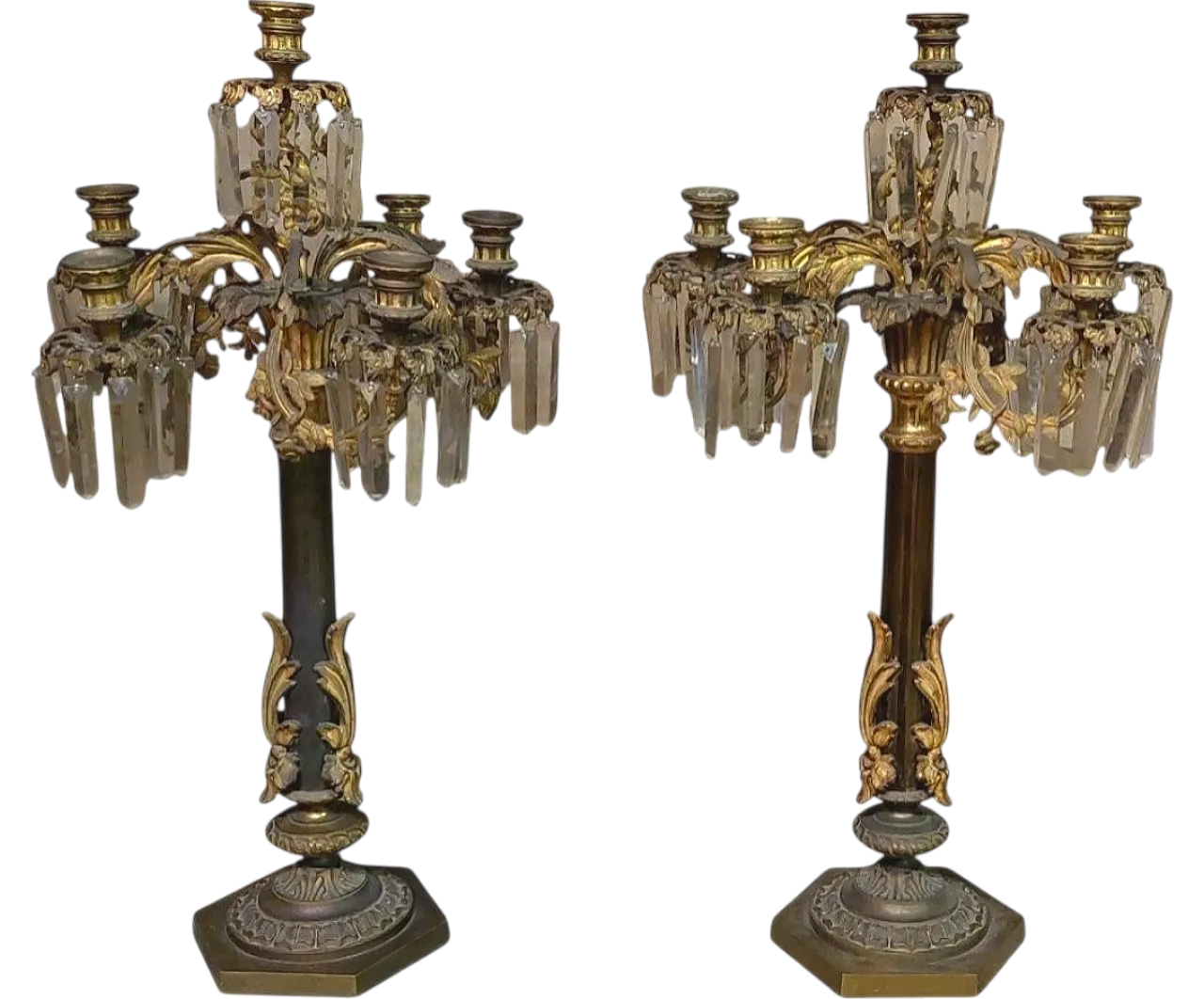 Pair of 6-light gilded bronze candlesticks, 19th century 11