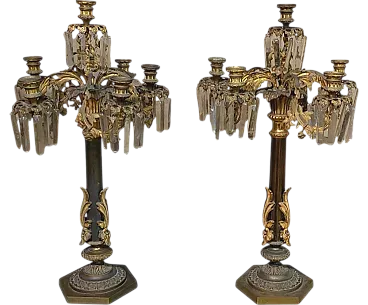 Pair of 6-light gilded bronze candlesticks, 19th century