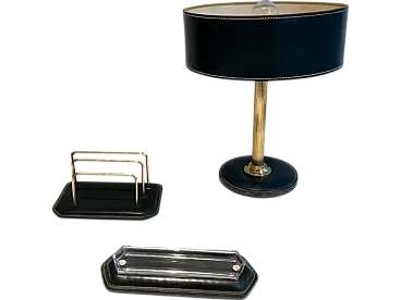 Set da scrivania in pelle trapuntata Cellar, anni '50