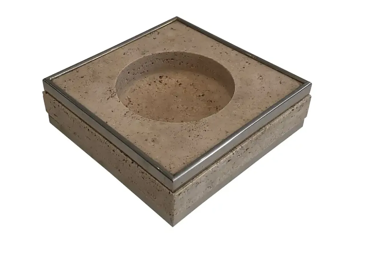 Videopoche in travertino e cromo nello stile di Willy Rizzo, anni '70 1