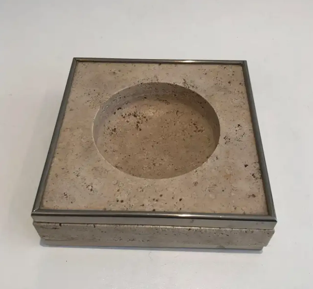 Videopoche in travertino e cromo nello stile di Willy Rizzo, anni '70 2