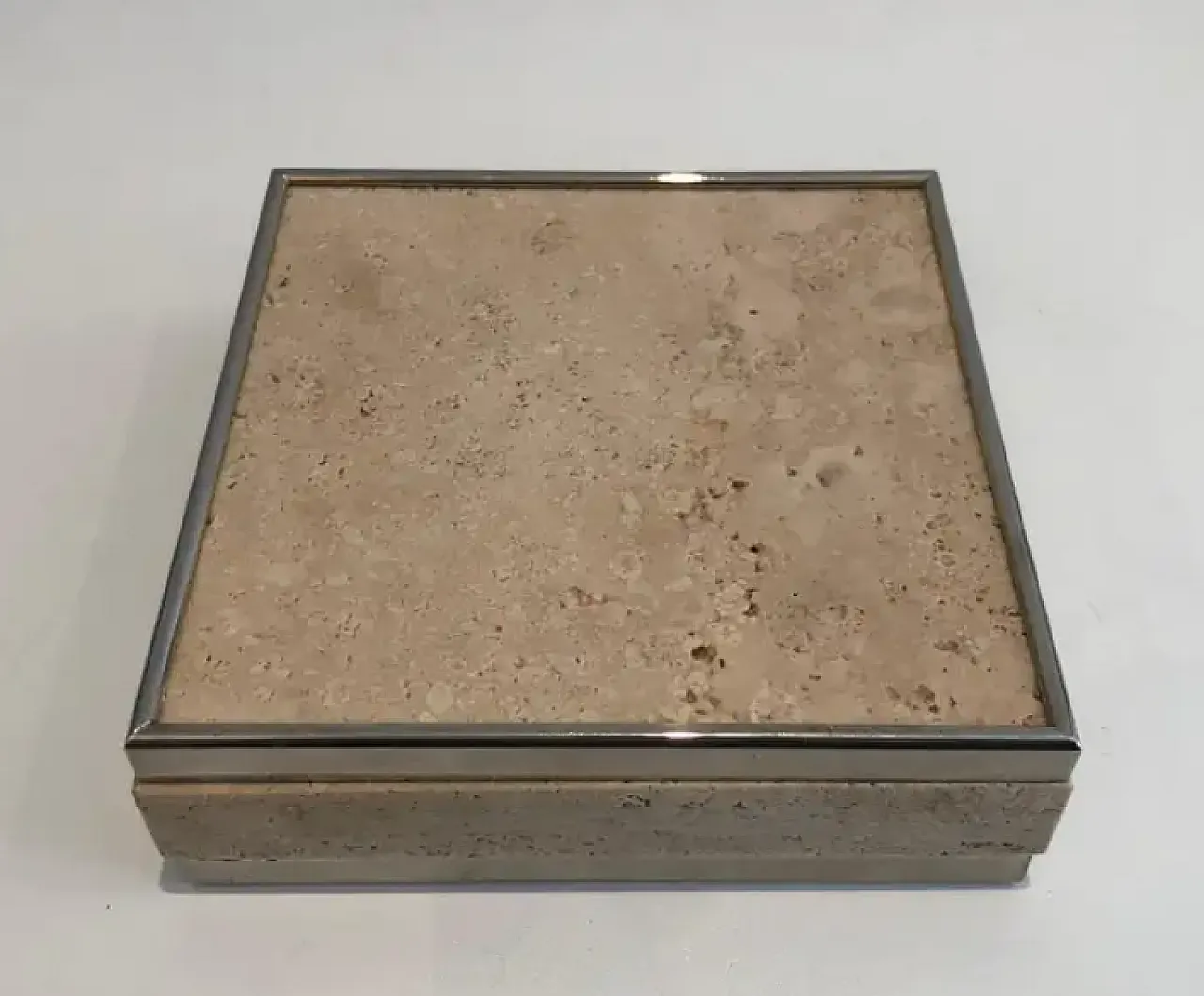 Videopoche in travertino e cromo nello stile di Willy Rizzo, anni '70 8