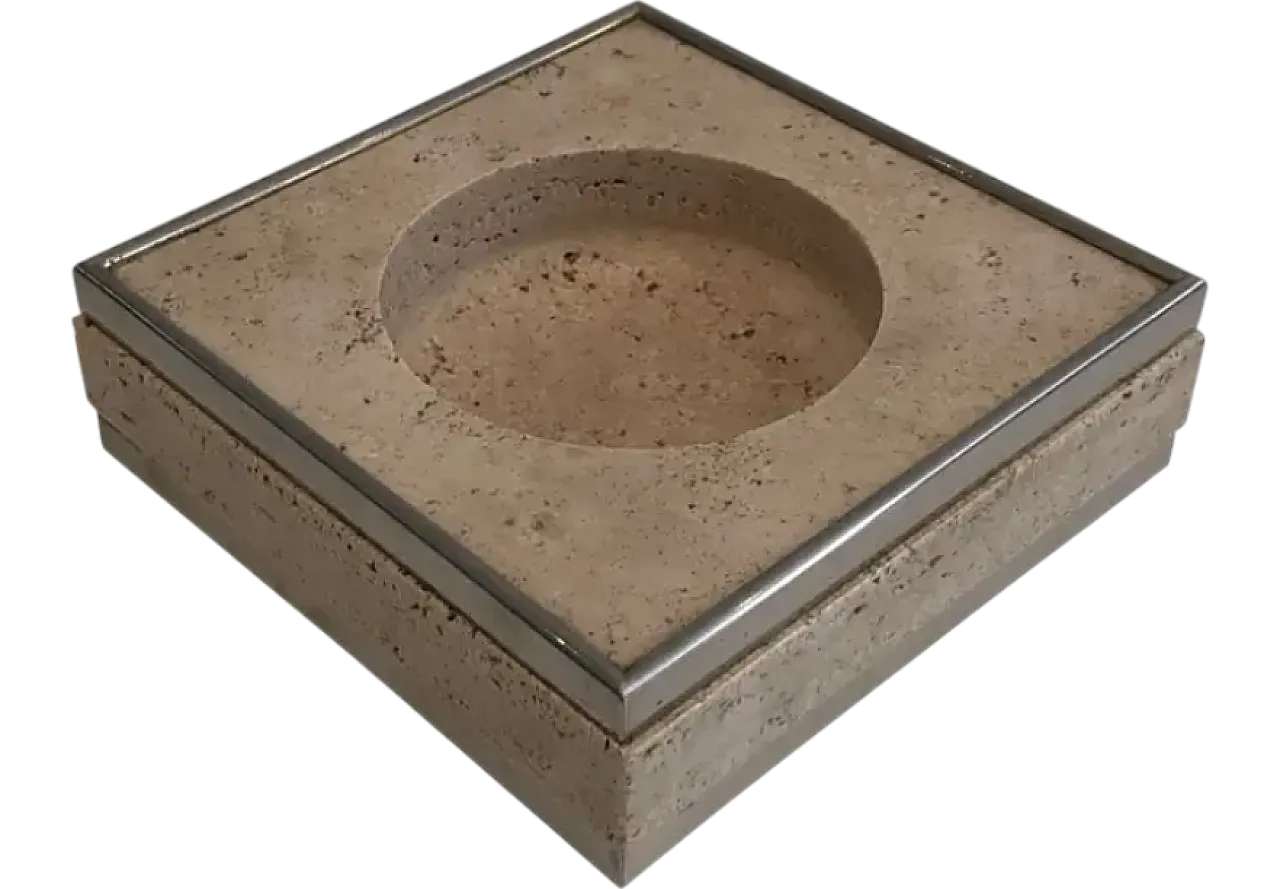 Videopoche in travertino e cromo nello stile di Willy Rizzo, anni '70 9