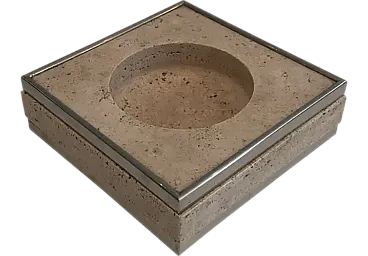 Videopoche in travertino e cromo nello stile di Willy Rizzo, anni '70