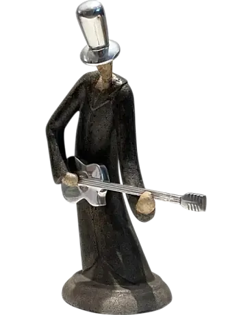 Scultura di un chitarrista in cromo e acciaio, anni '70