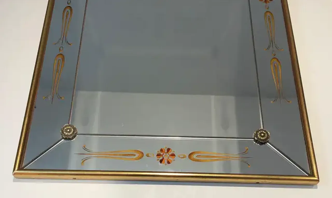 Specchio inciso con decorazioni in oro e rosso, anni '70 5