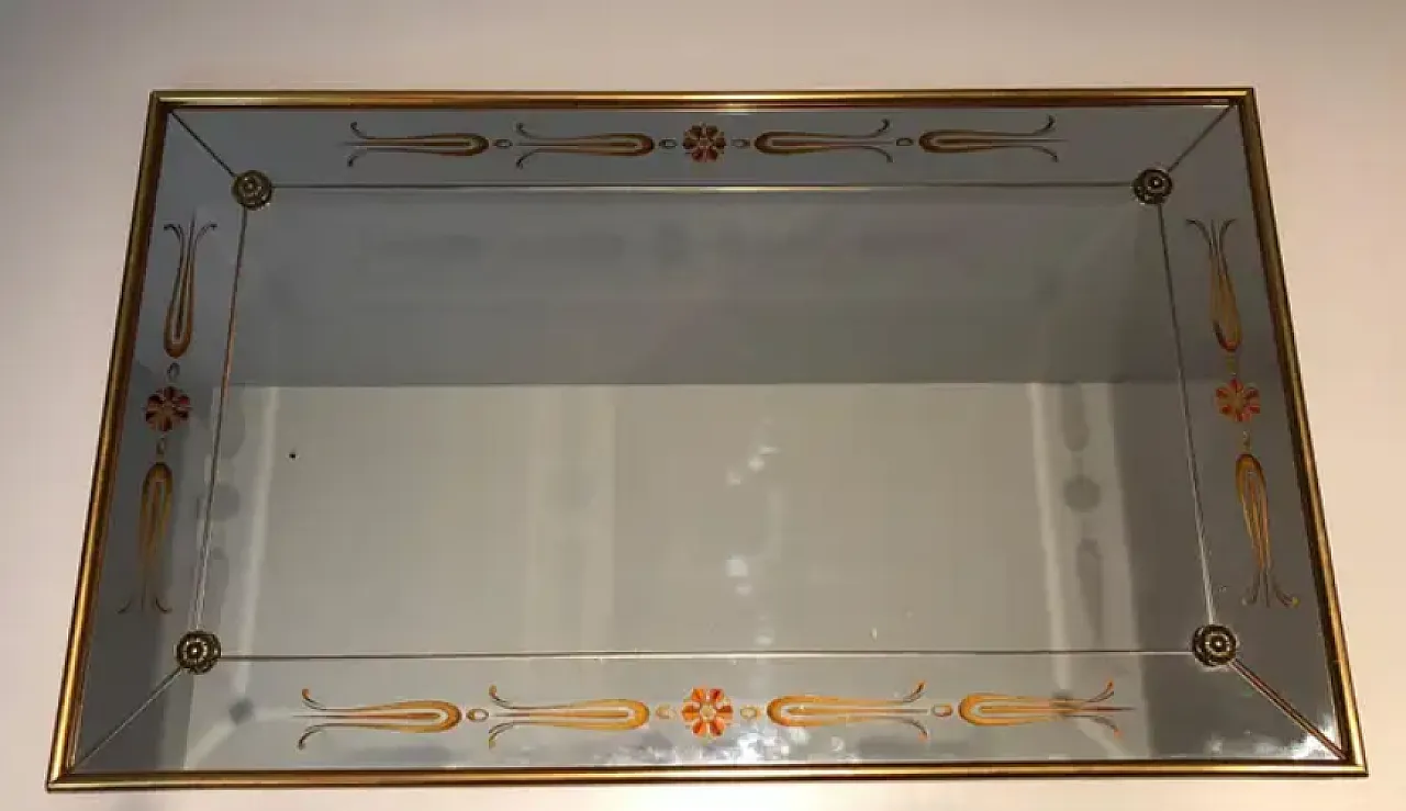 Specchio inciso con decorazioni in oro e rosso, anni '70 12