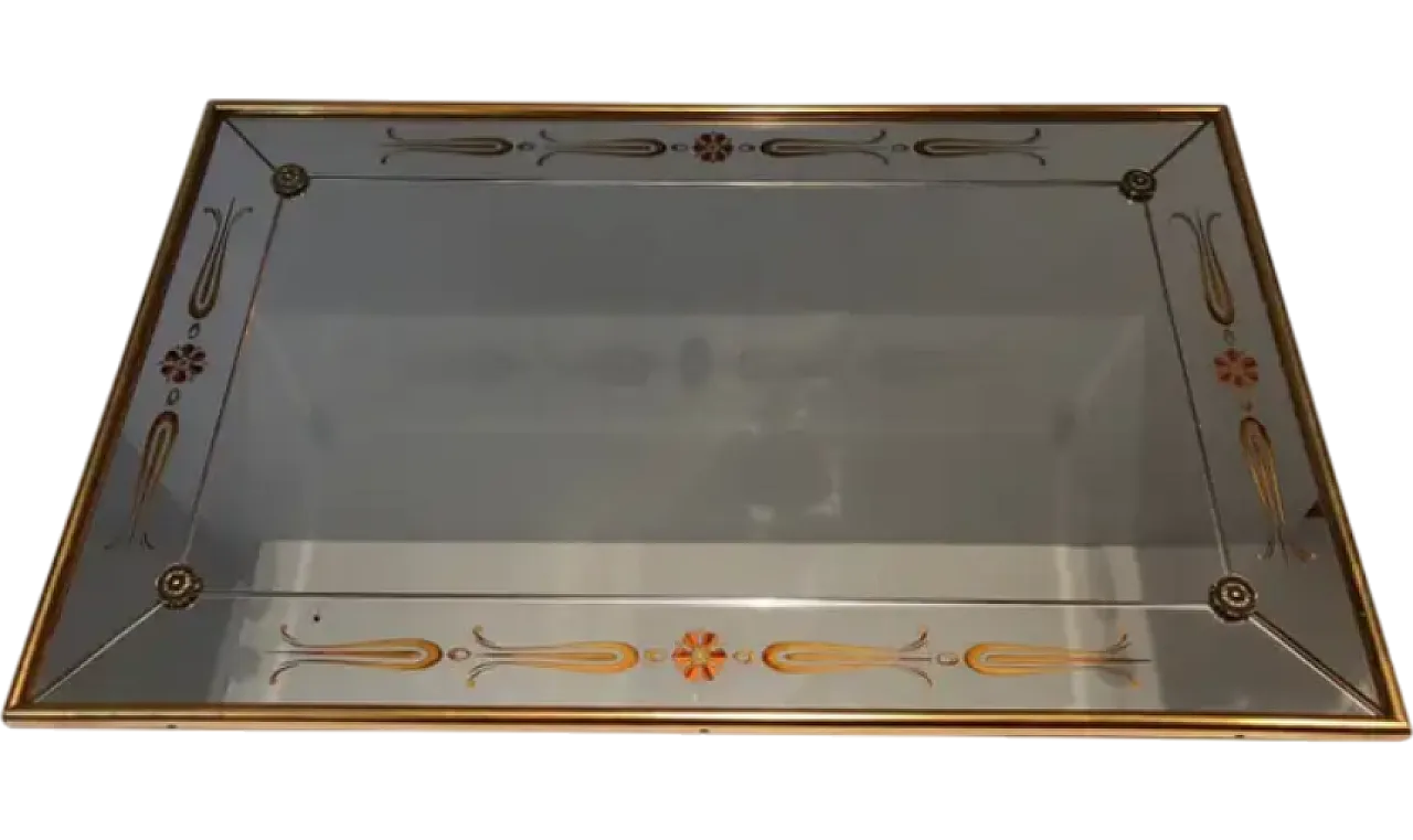 Specchio inciso con decorazioni in oro e rosso, anni '70 13