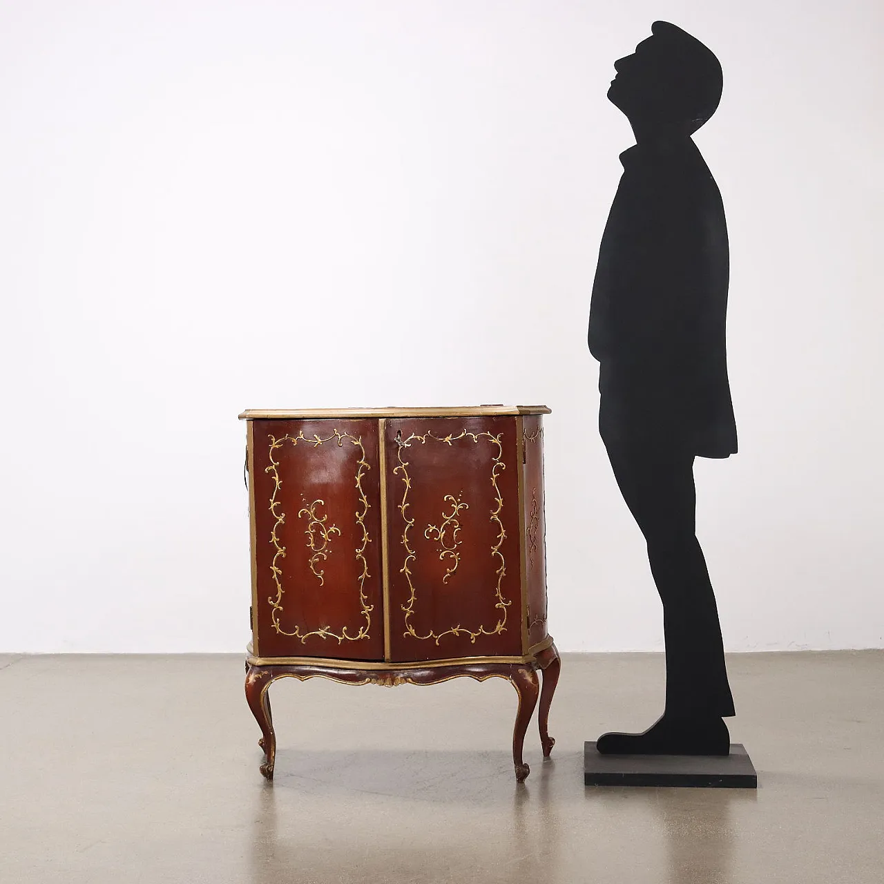 Piccola credenza mobile bar laccato in stile barocchetto, '800 2