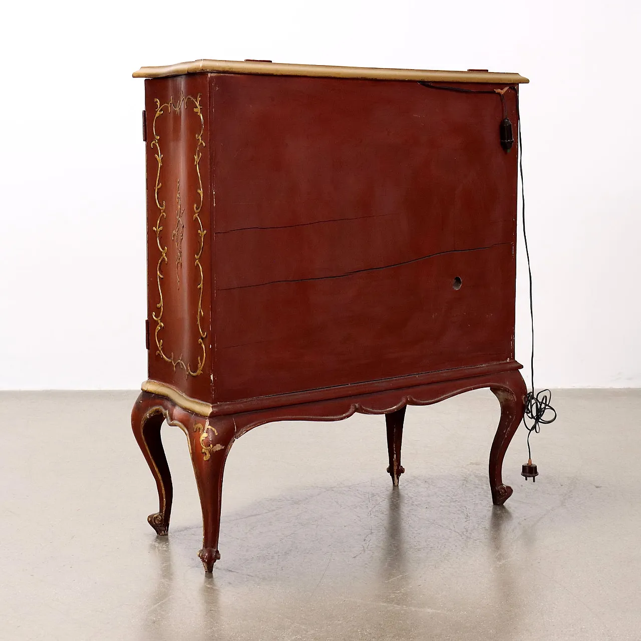 Piccola credenza mobile bar laccato in stile barocchetto, '800 8
