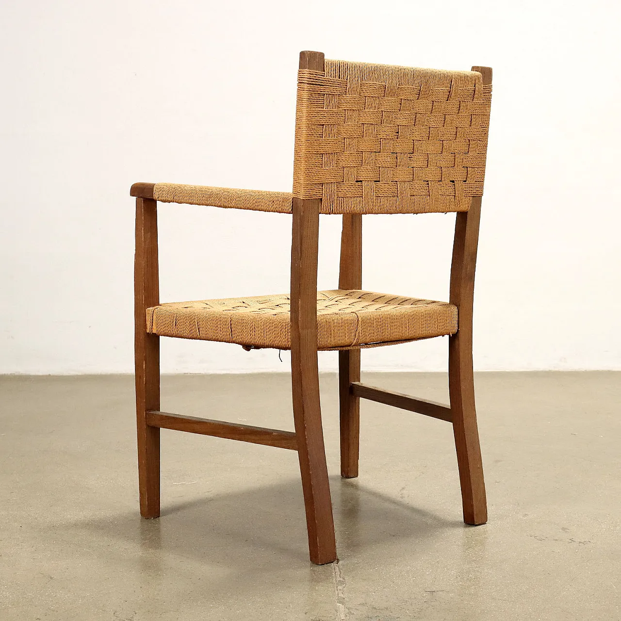 Coppia di poltrone in rovere e corda intrecciata, anni '50 8