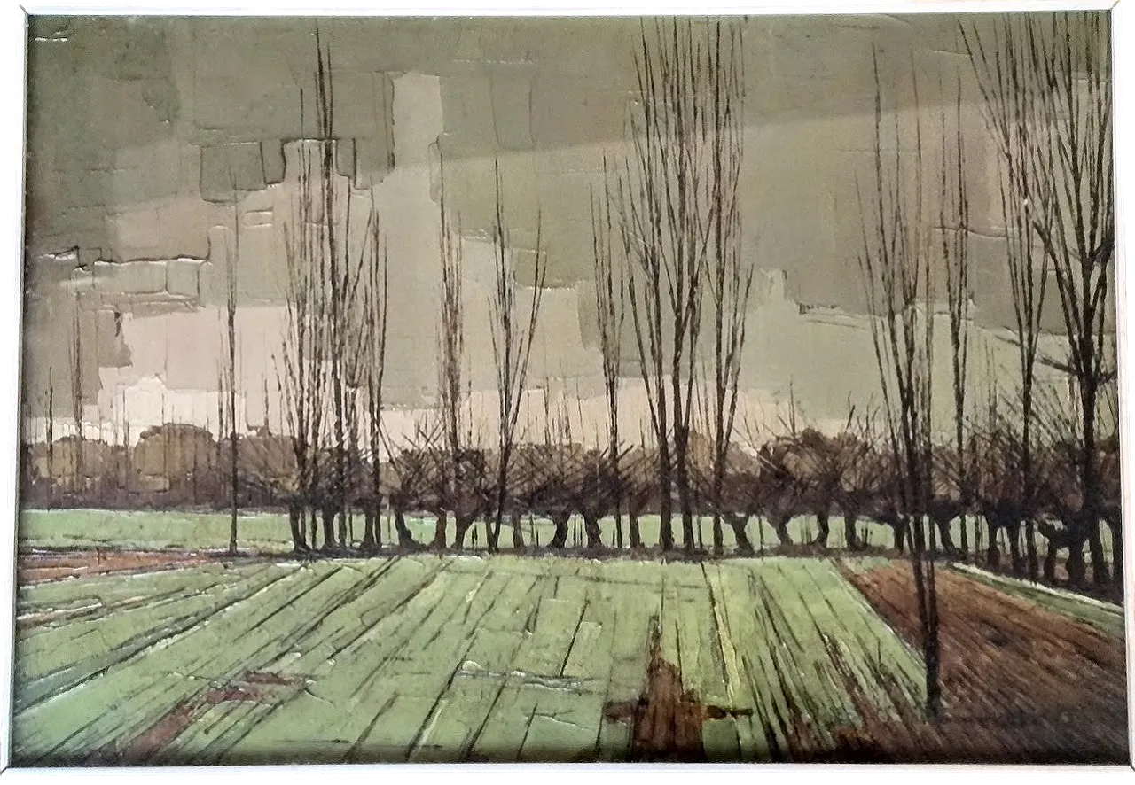 Oil panting on canvas by Renzo Ravazzotti "Prato", 1960s 9