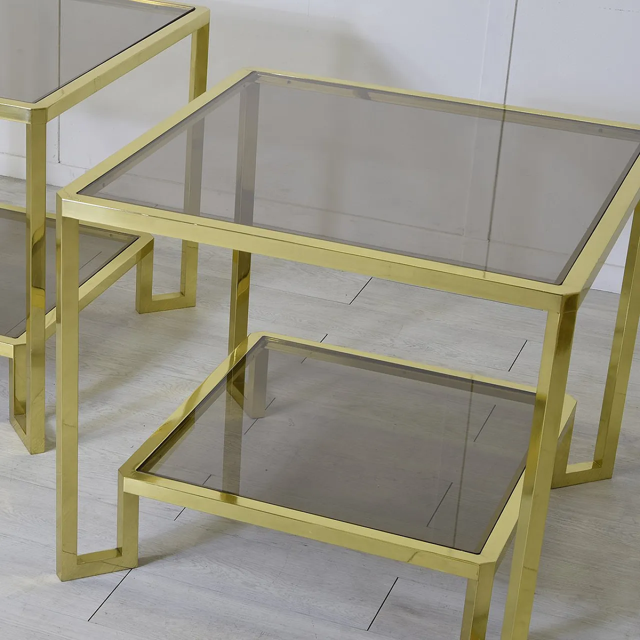 Pair of brass and smoked glass coffee tables by Maison Janson, 1970s 6