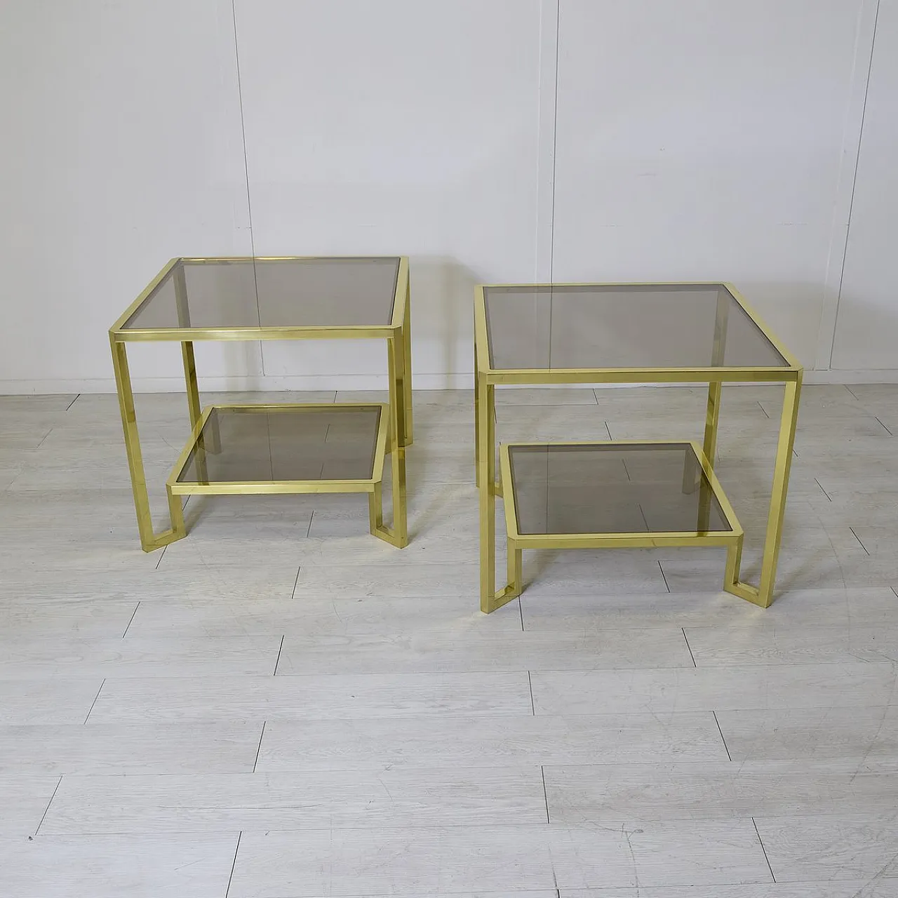 Pair of brass and smoked glass coffee tables by Maison Janson, 1970s 7