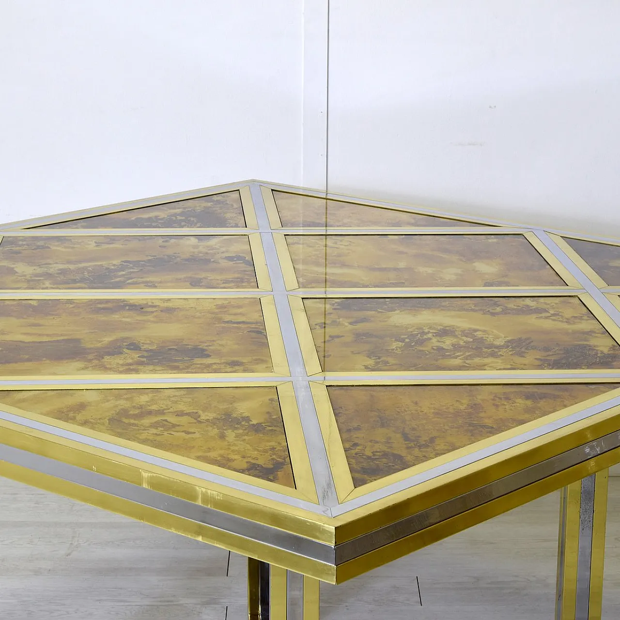Gilt and nickel-plated brass table by Romeo Rega, 1970s 2