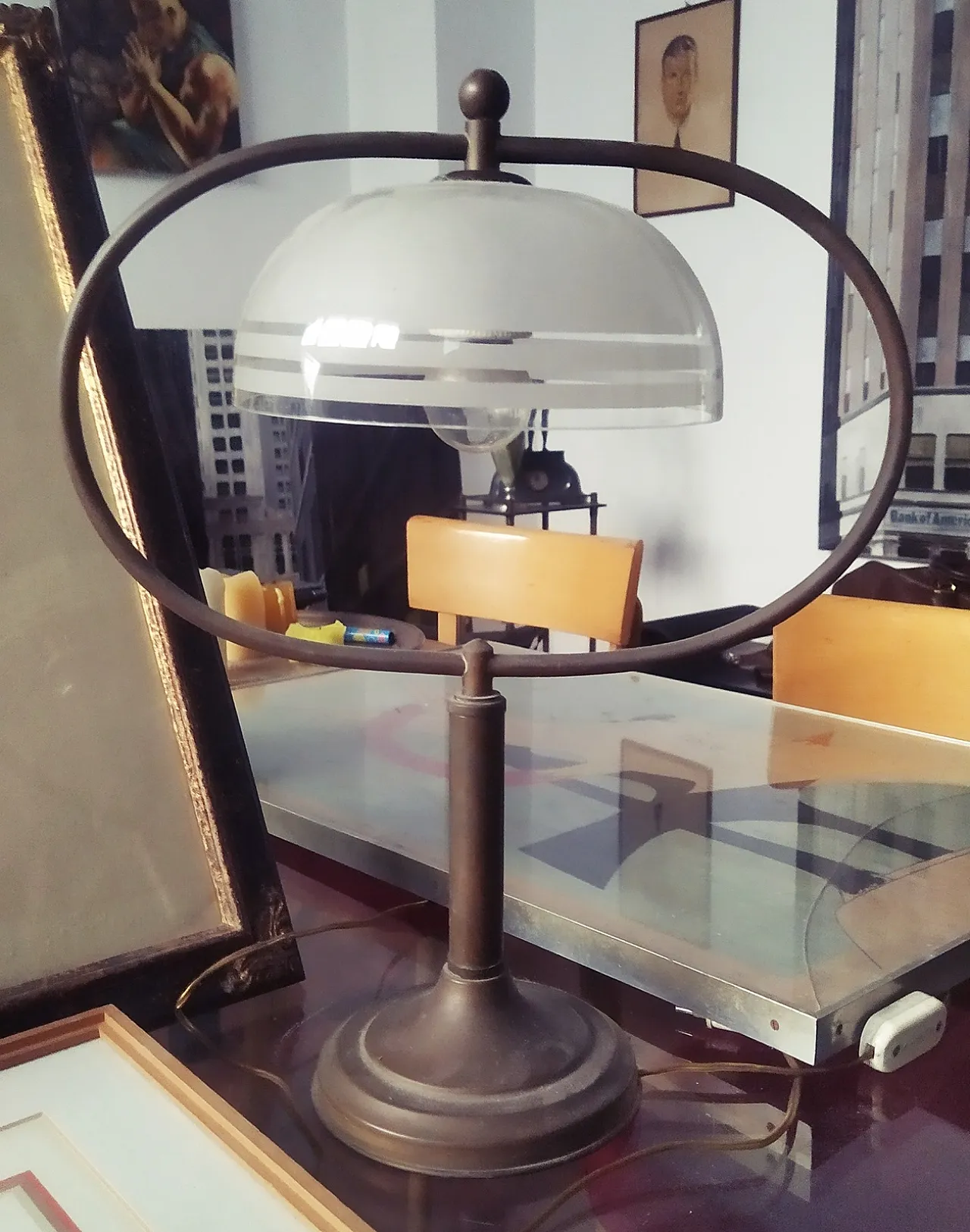 Grace table lamp in copper and blown glass, 40s 1